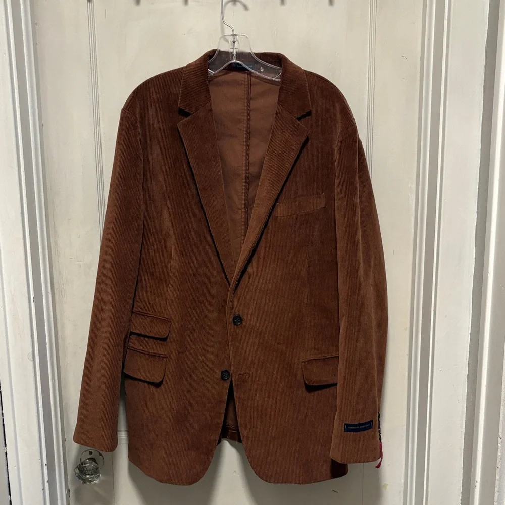 Stafford Chocolate Brown Stretch Comfort Slim Fit Corduroy Sport Coat 46 Reg BN